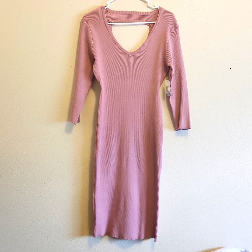 NWT Pink Ribbed Barbiecore Bodycon Midi Size XL Juniors/Women's Large 12-14 - Picture 3 of 16